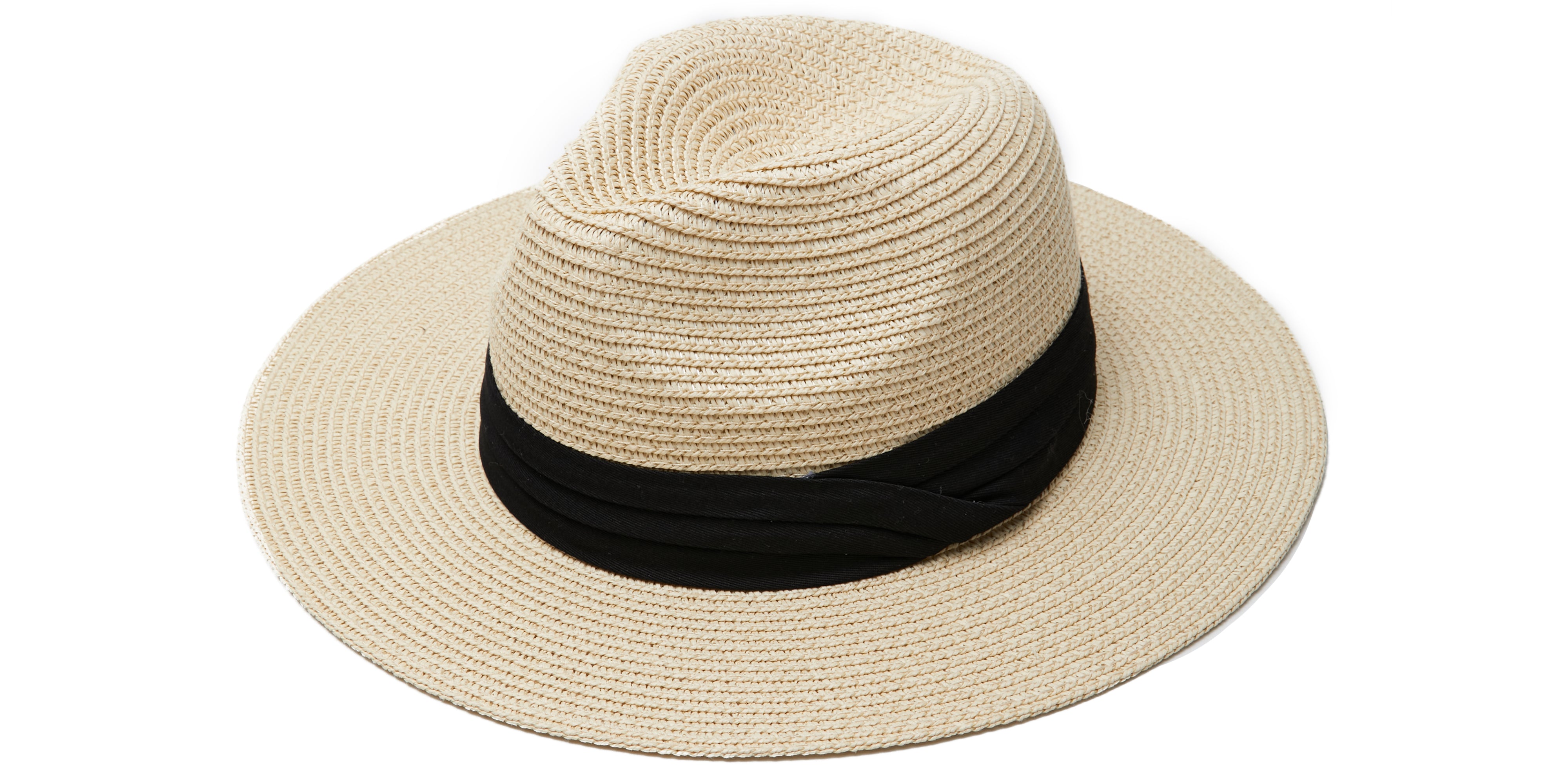 Basic Wide Brim Straw Panama Fedora Hats with Band - natural