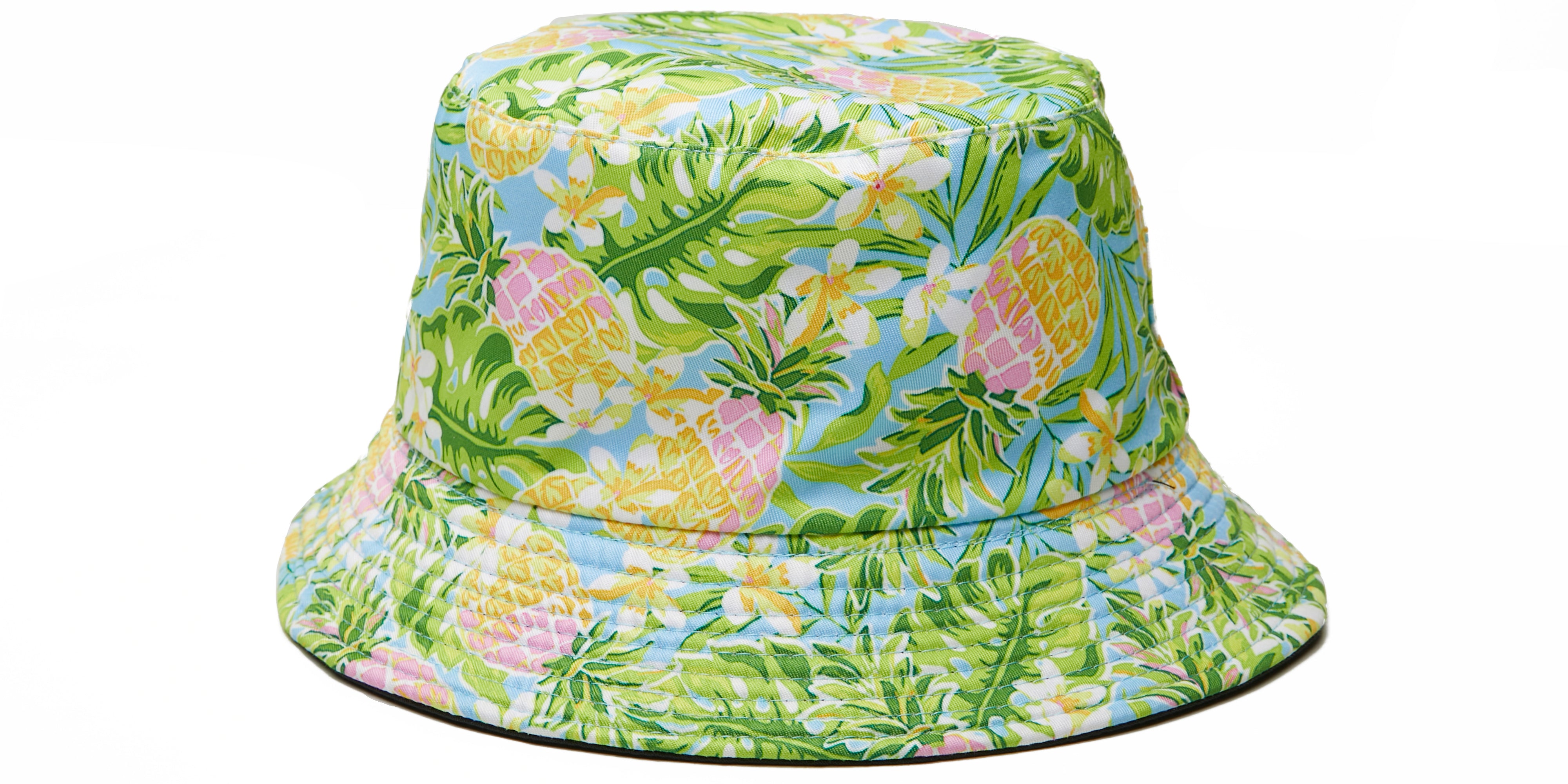 Reversible Tropical Fruit Prints Summer Bucket Hats - green