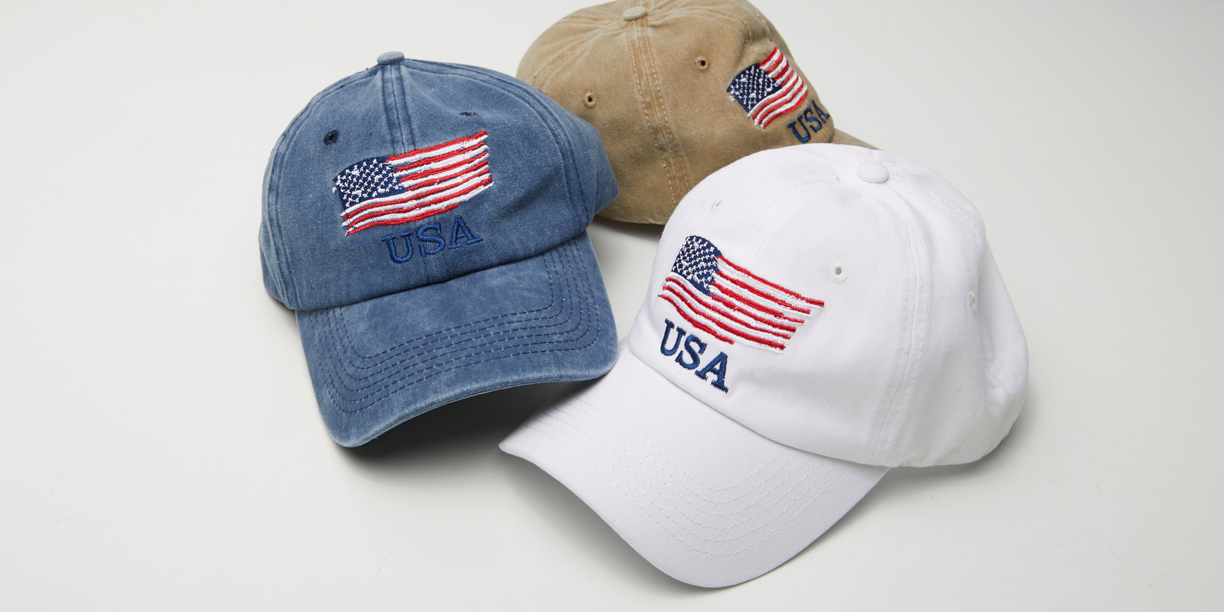 American-Flag Baseball Caps 100% Distressed Cotton Embroidered for